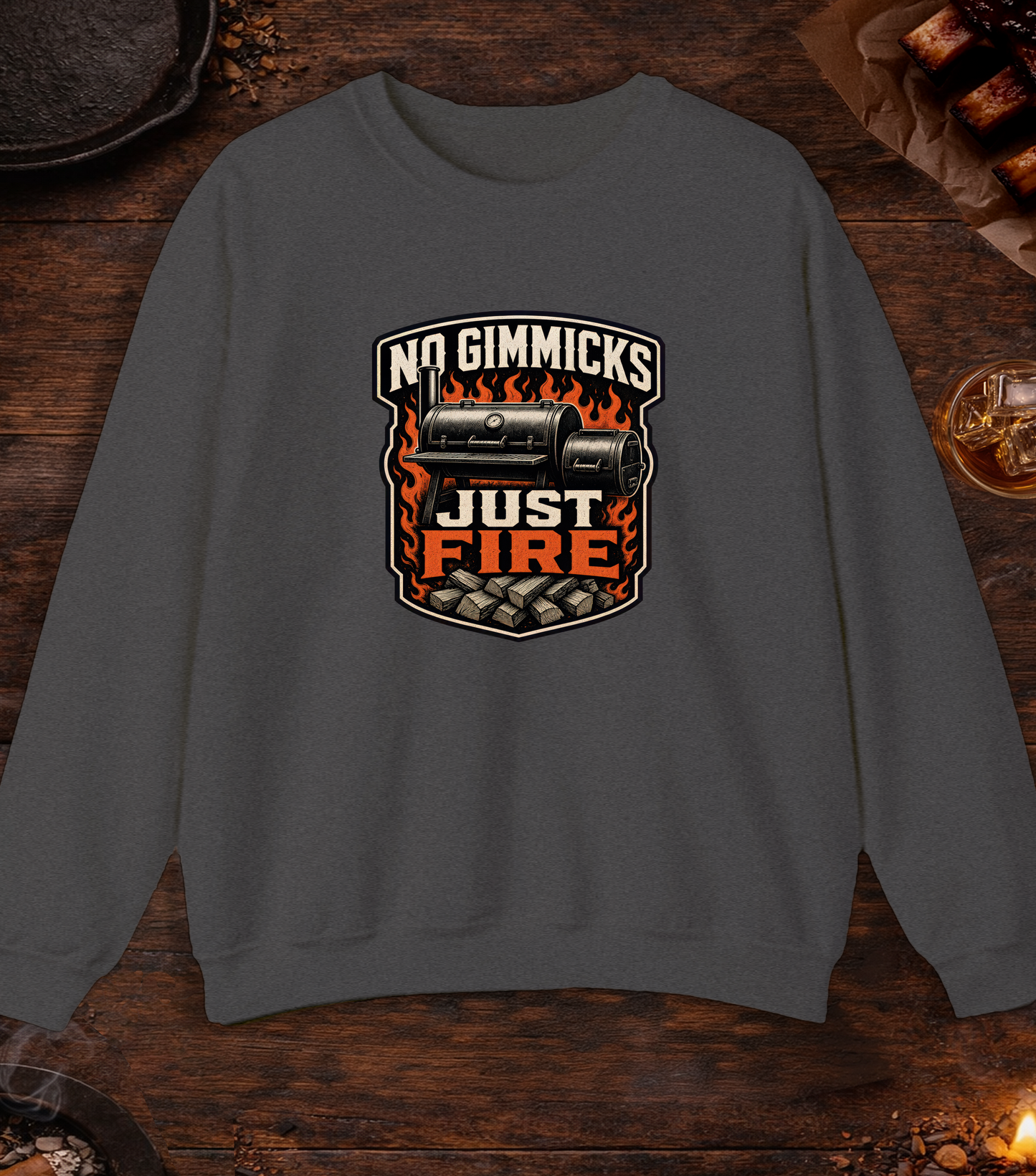 No Gimmicks Just Fire Crewneck - Dark Heather