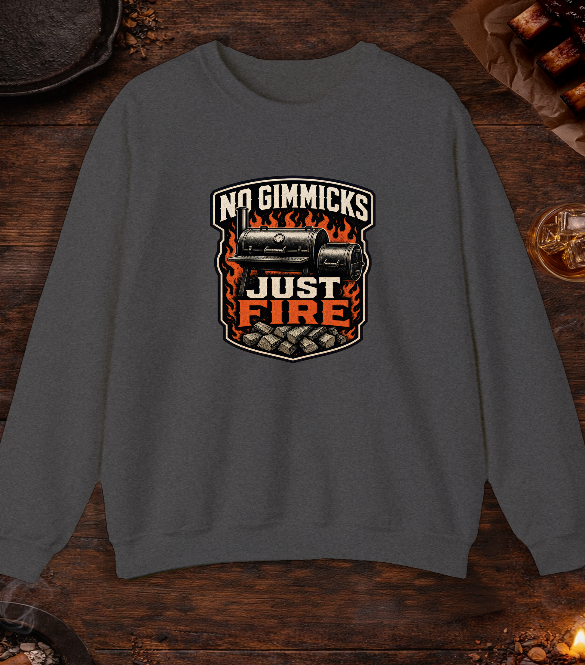 No Gimmicks Just Fire Crewneck - Dark Heather