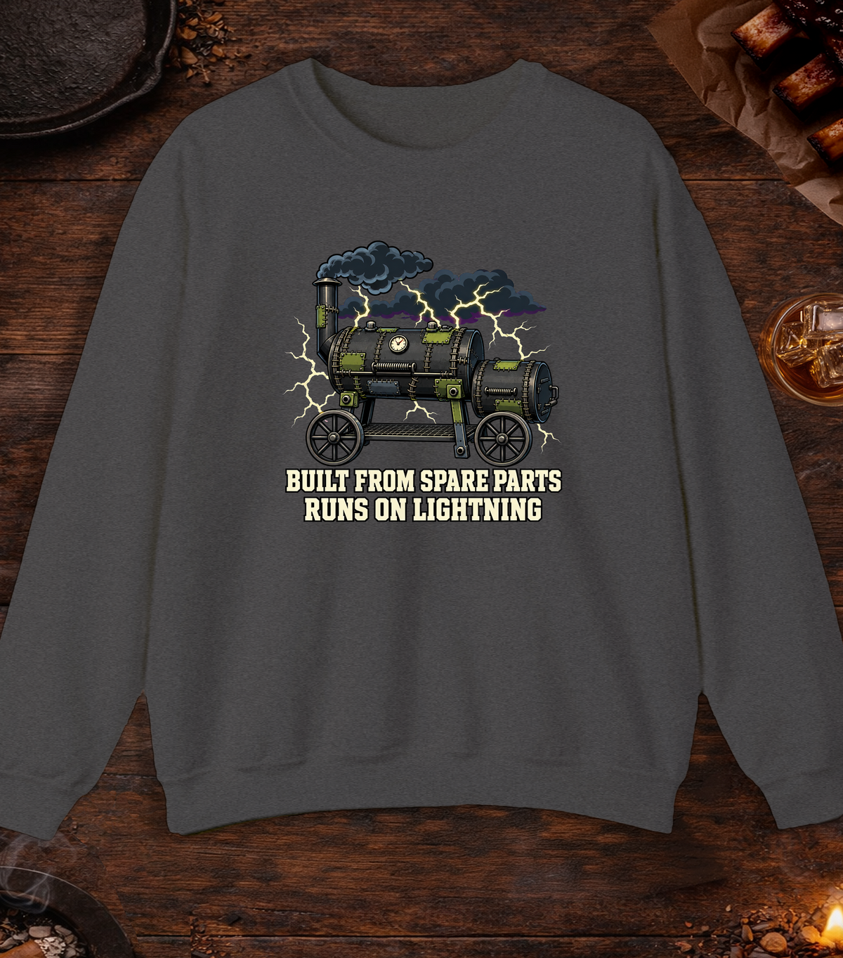 Runs on Lightning Crewneck - Dark Heather
