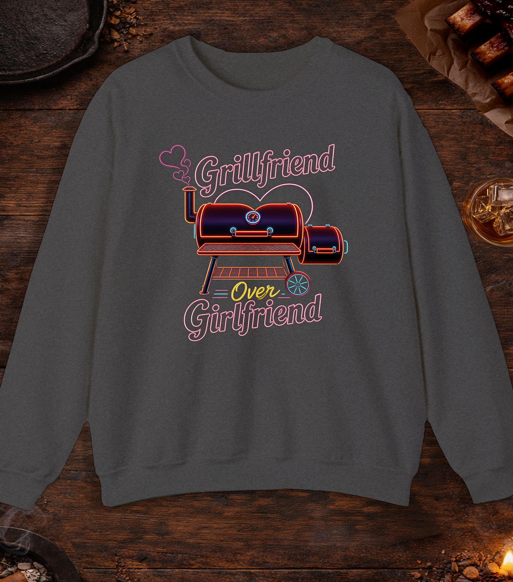 Grillfriend Over Girlfriend Crewneck - Dark Heather