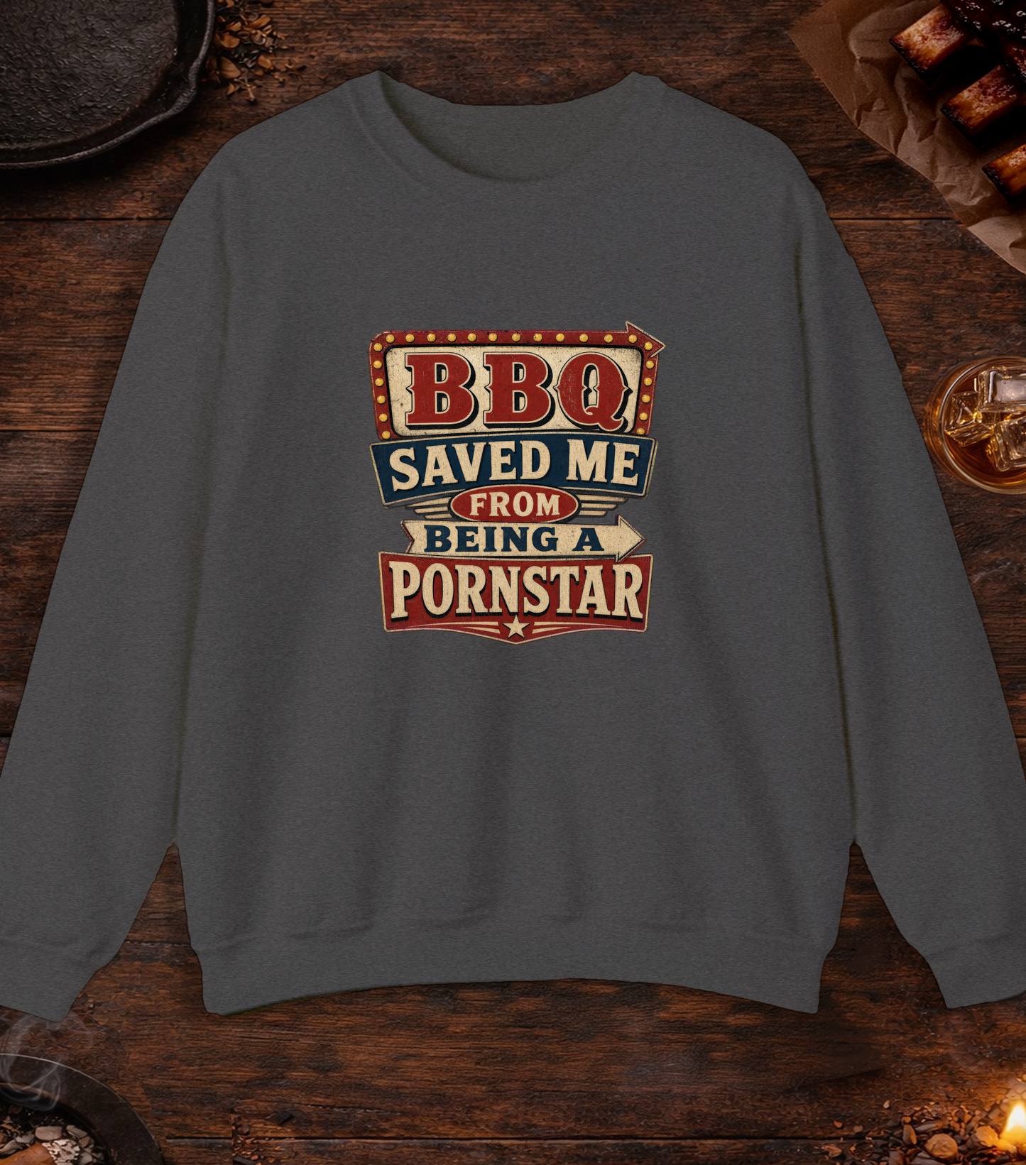 BBQ Saved Me Crewneck - Dark Heather