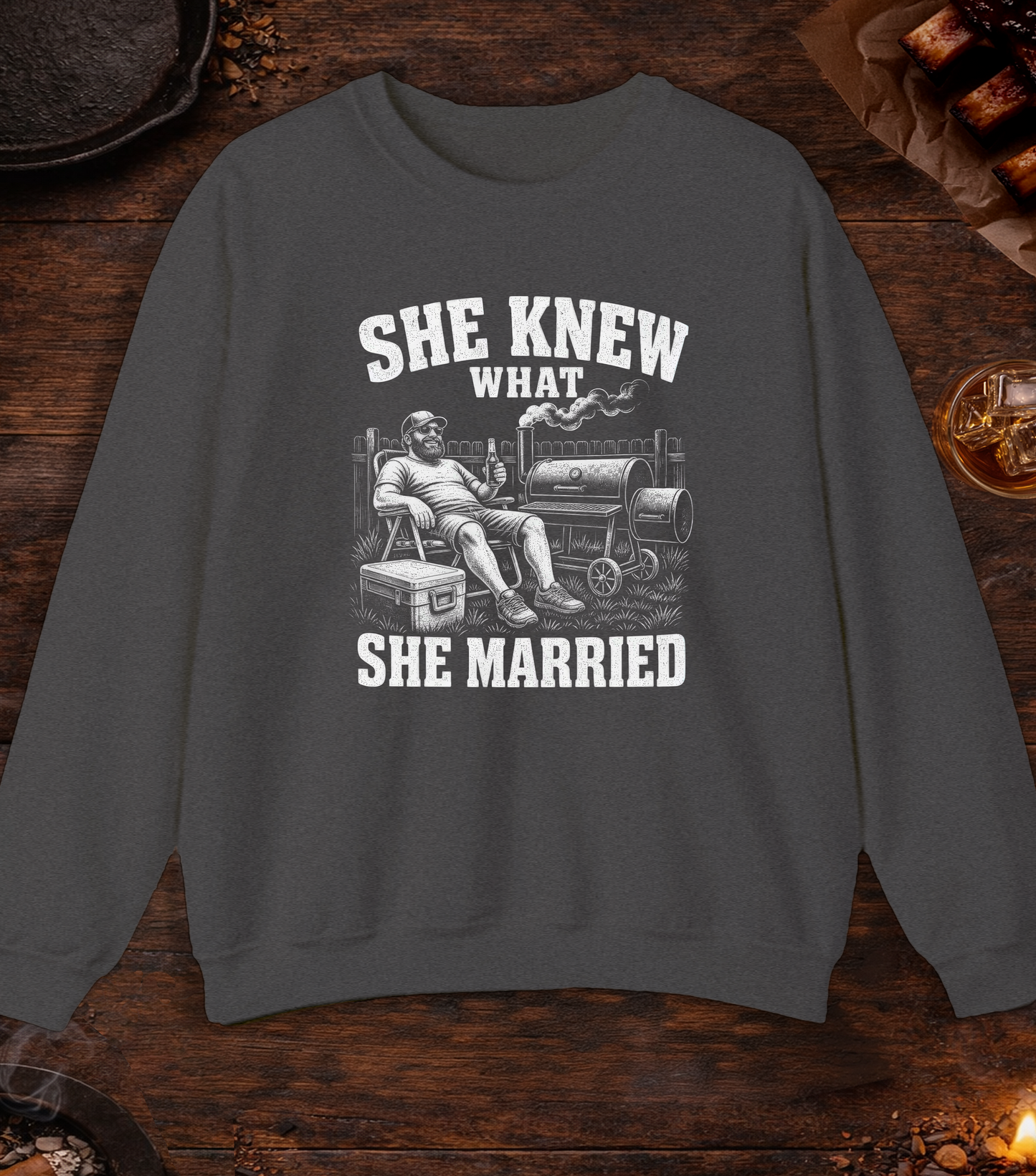 She Knew What She Married Crewneck - Dark Heather