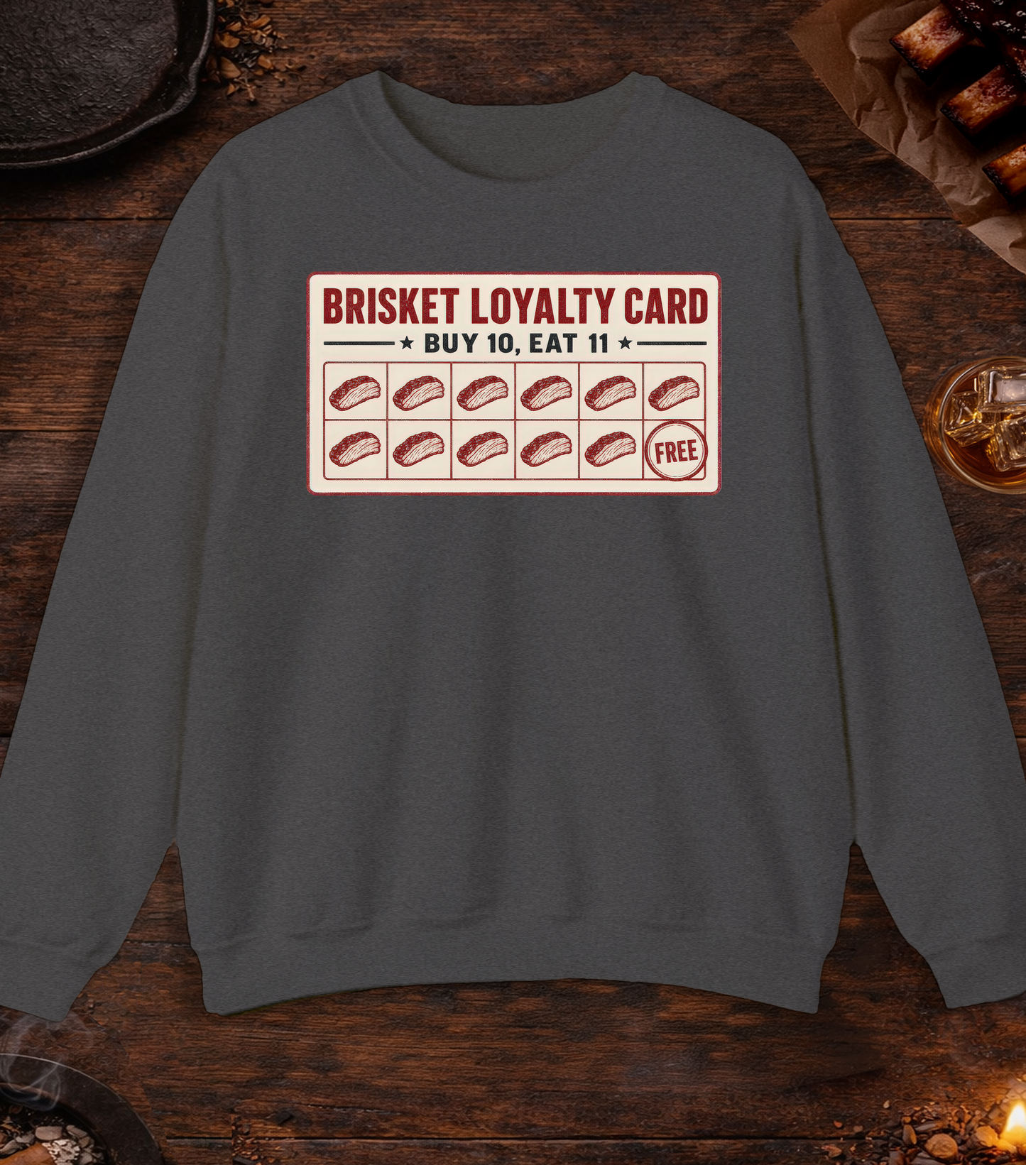 Brisket Loyalty Card Crewneck - Dark Heather