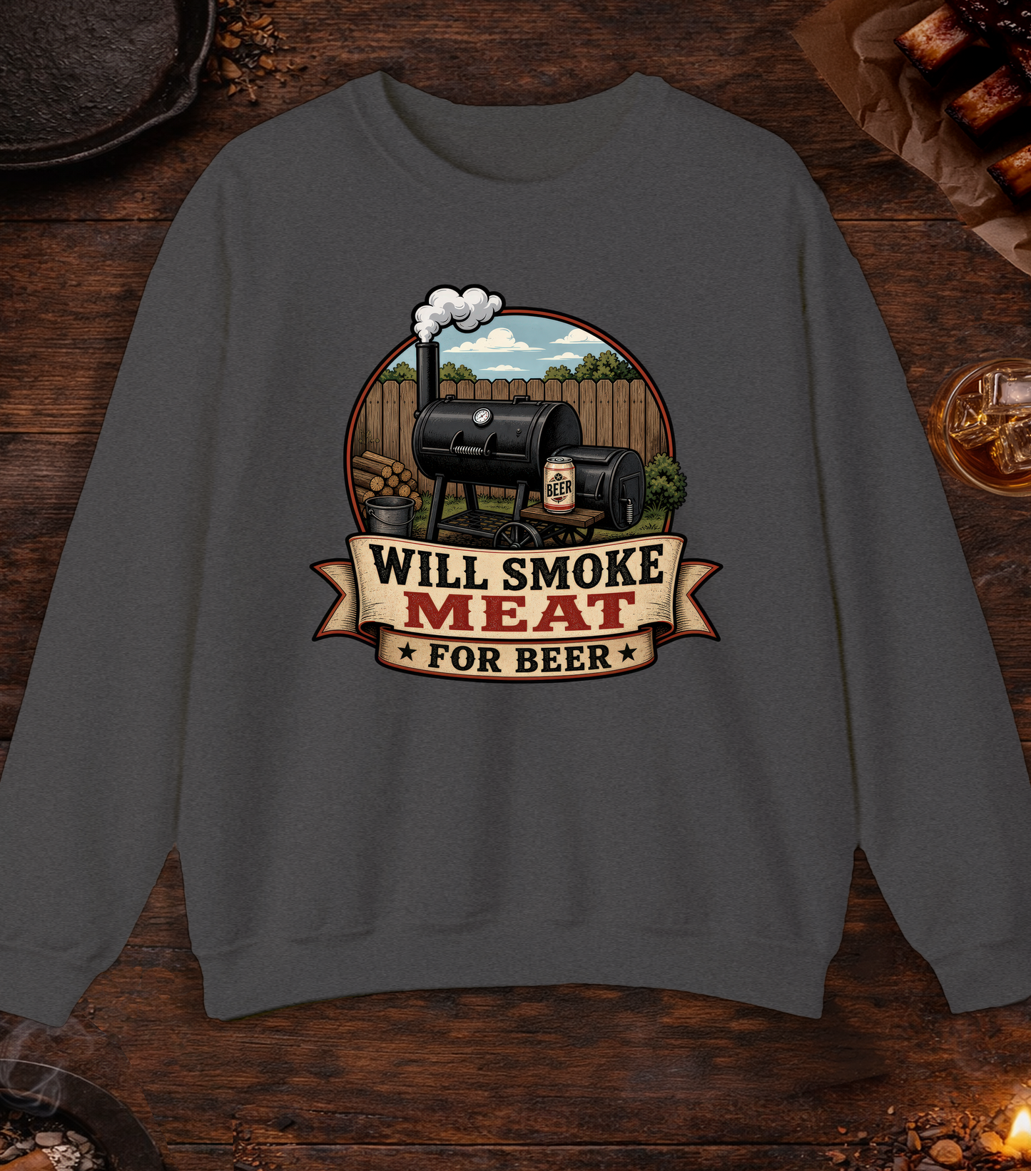 Will Smoke for Beer Crewneck - Dark Heather