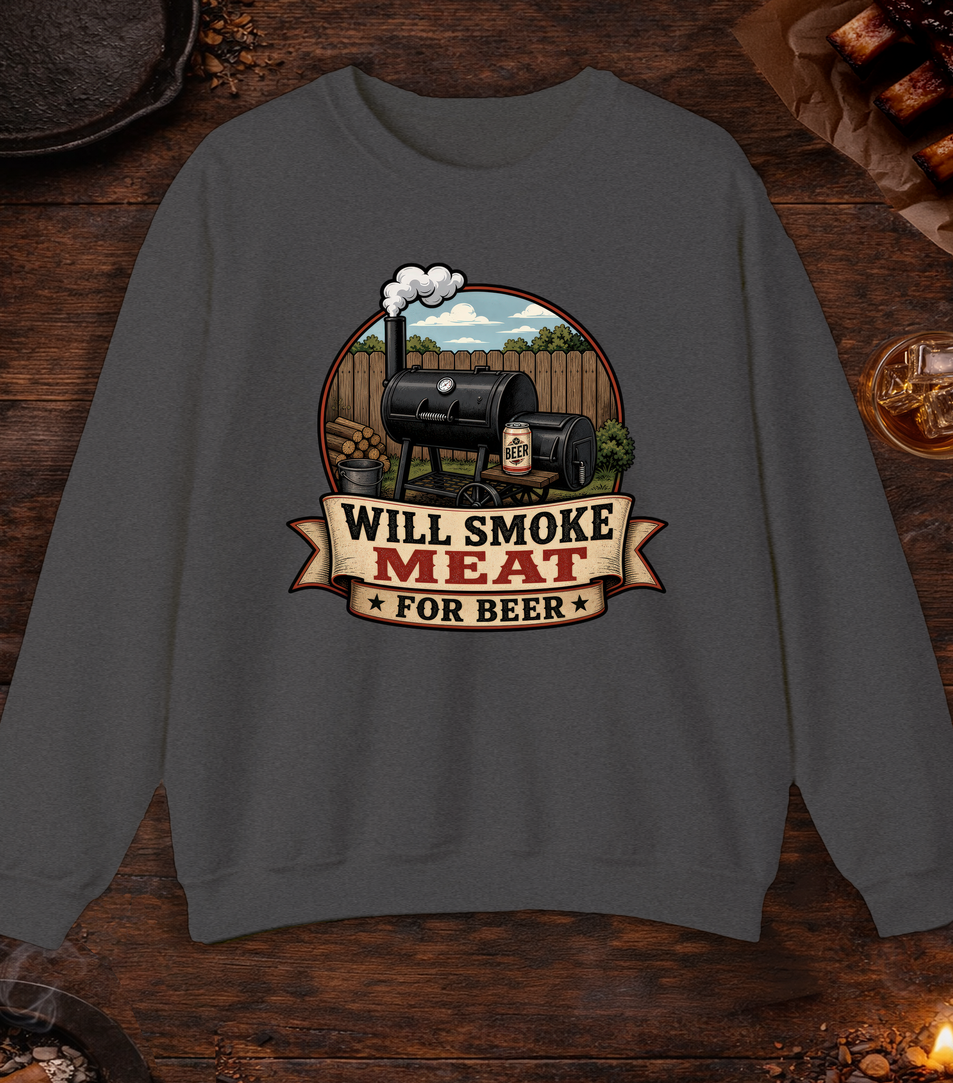 Will Smoke for Beer Crewneck - Dark Heather