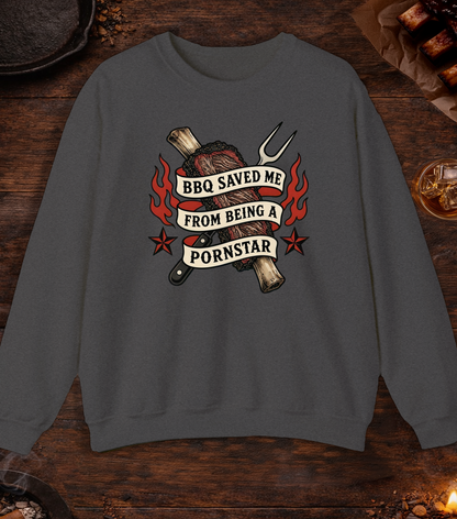 BBQ Saved Me Tattoo Crewneck - Dark Heather