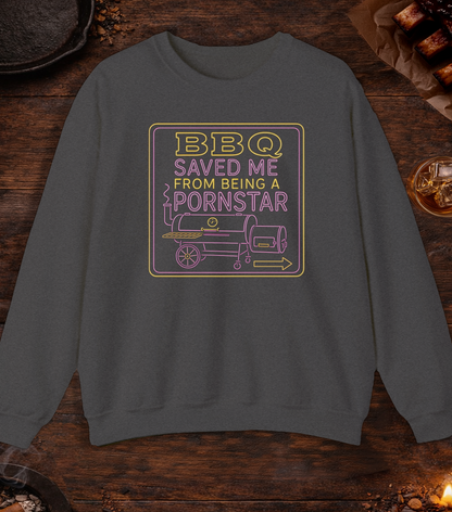 BBQ Saved Me Neon Crewneck - Dark Heather