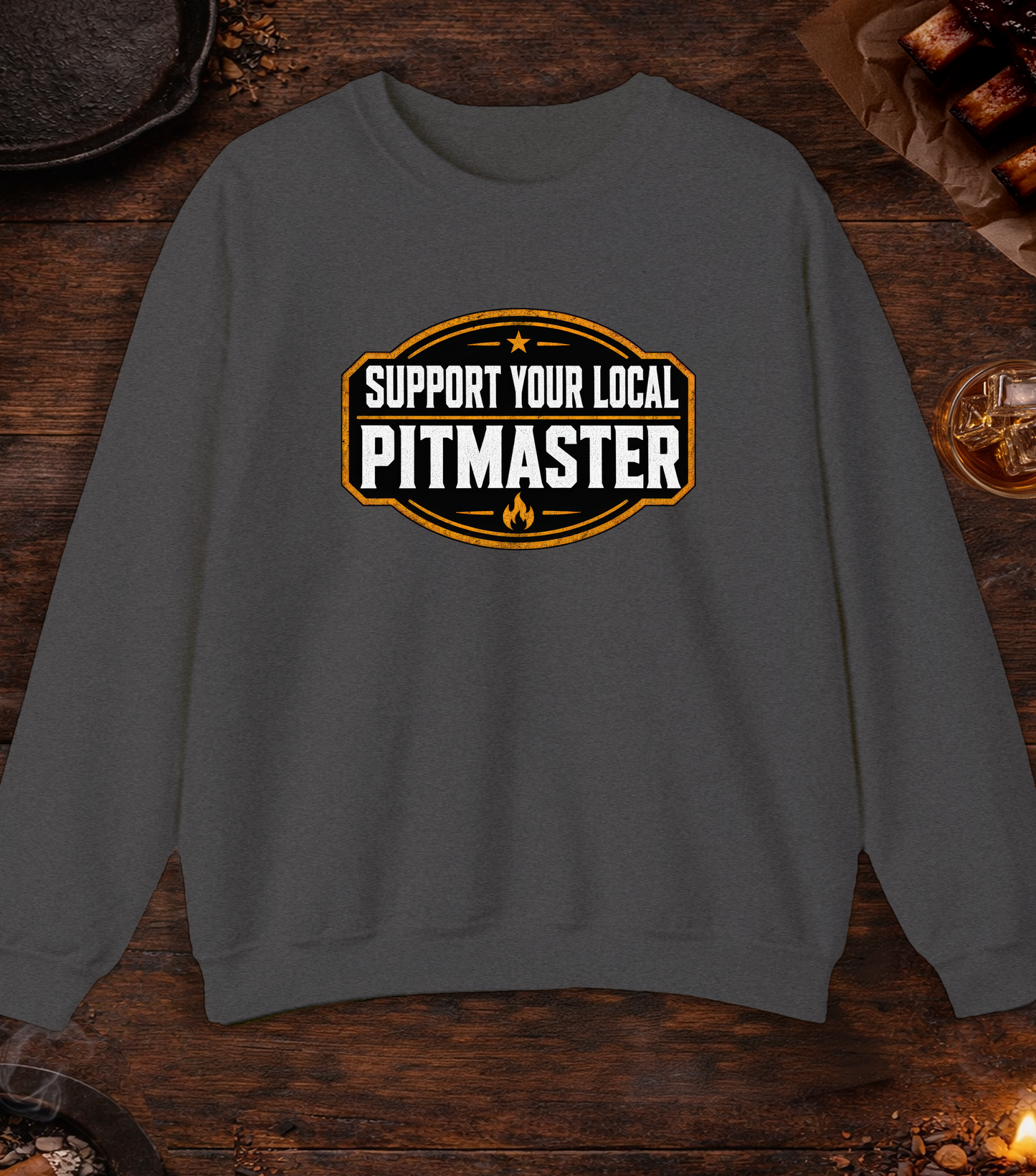 Support Your Pitmaster Crewneck - Dark Heather