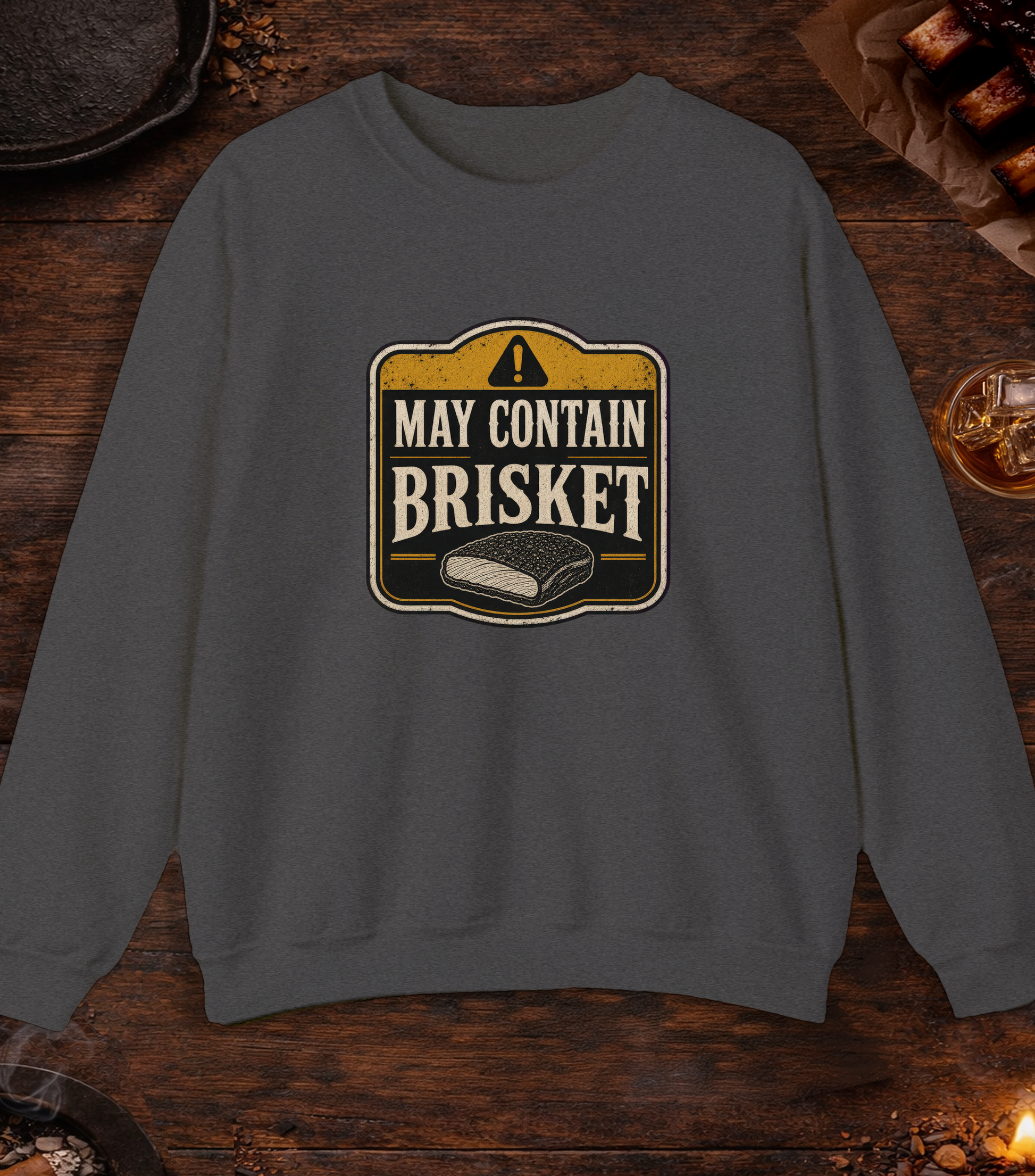 May Contain Brisket Crewneck - Dark Heather