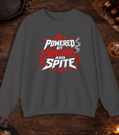 Powered By Smoke and Spite Crewneck - Dark Heather