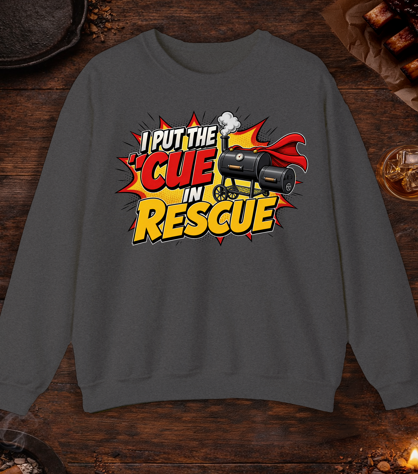 Cue in Rescue Crewneck - Dark Heather