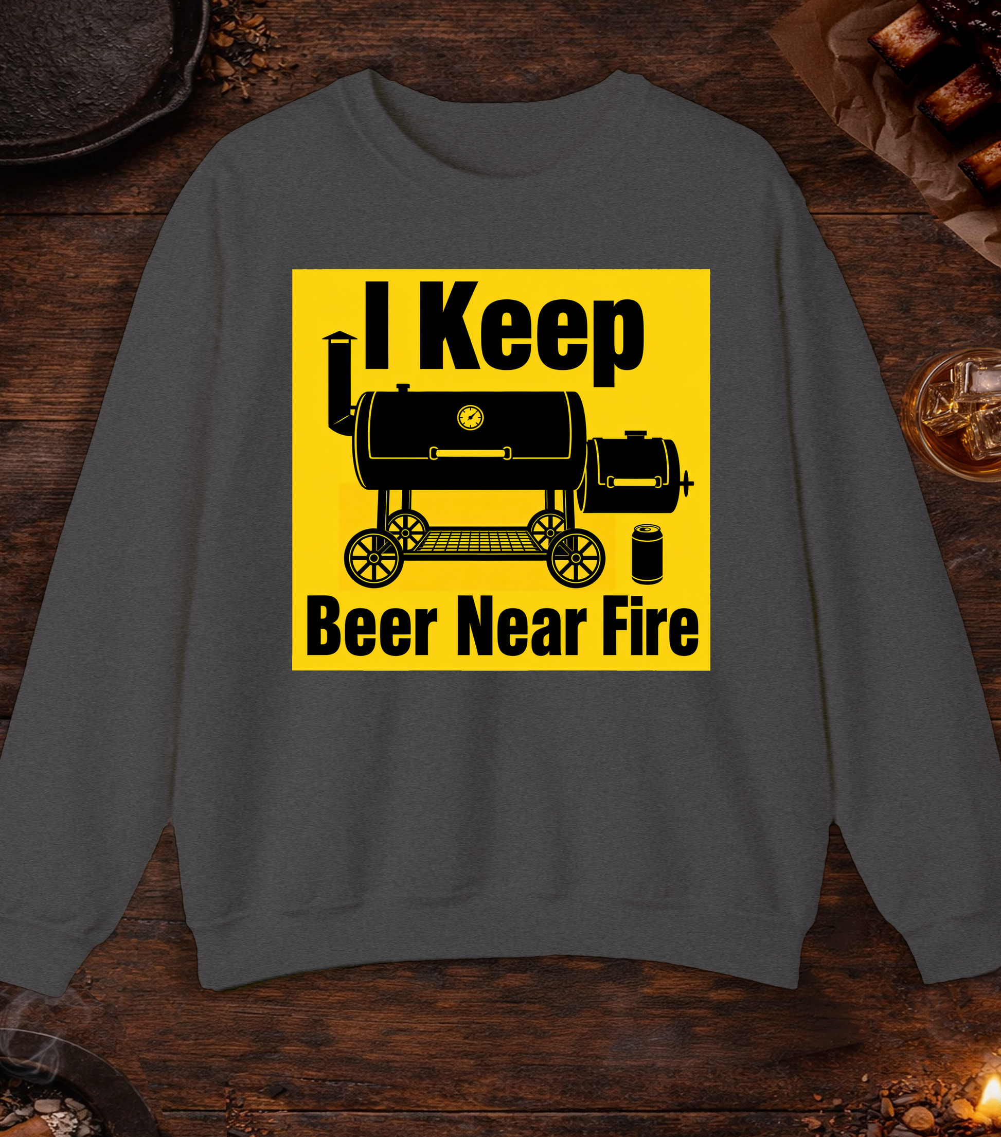 Beer Near Fire Crewneck - Dark Heather