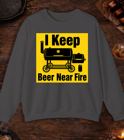 Beer Near Fire Crewneck - Dark Heather