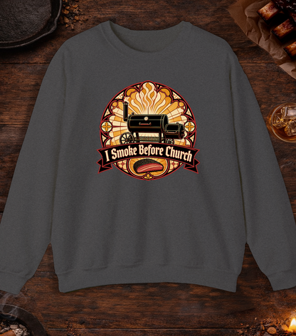 Smoke Before Church Crewneck - Dark Heather