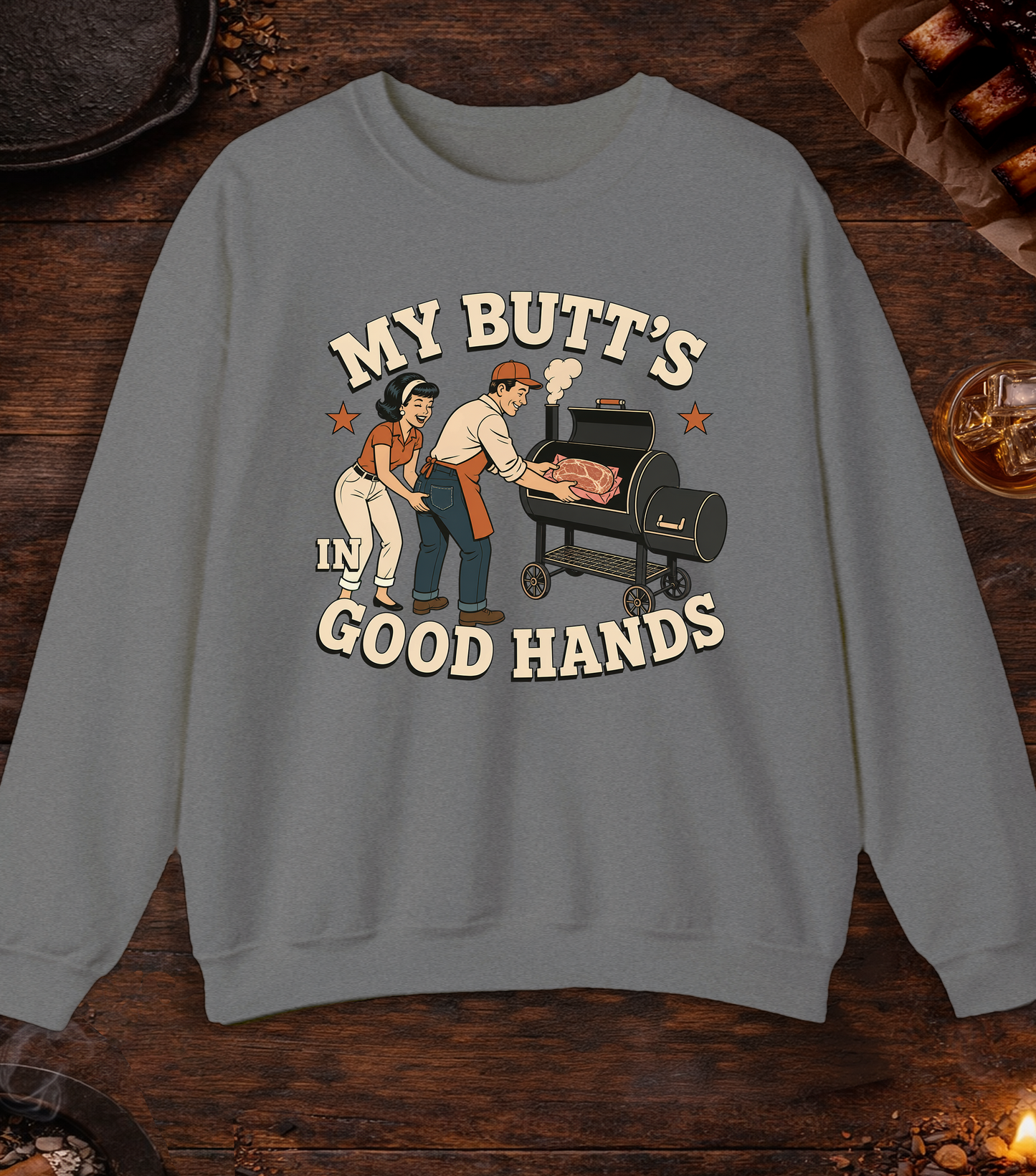 Butt Good Hands Crewneck - Graphite Heather