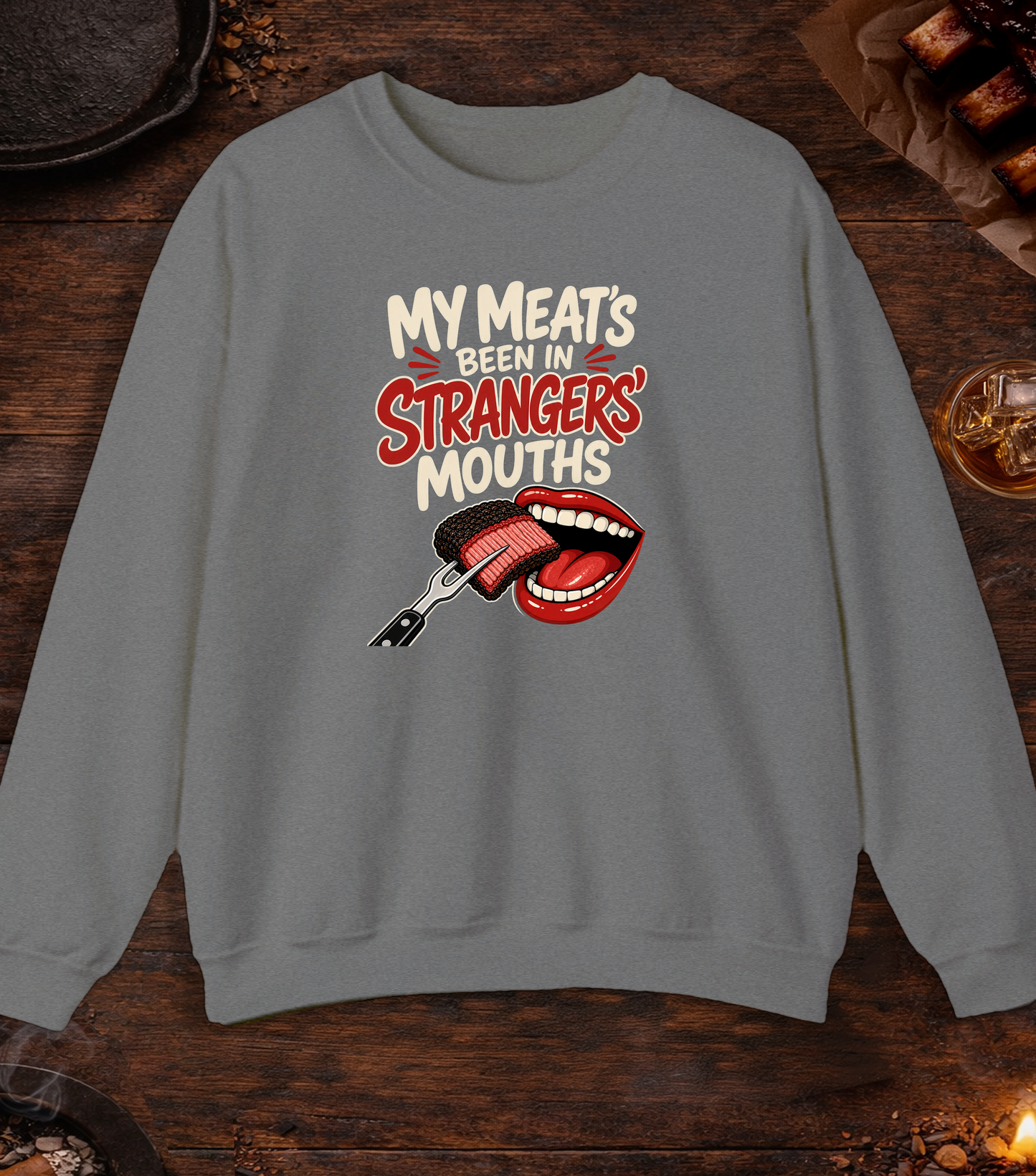 Meat in Strangers Mouths Crewneck - Graphite Heather