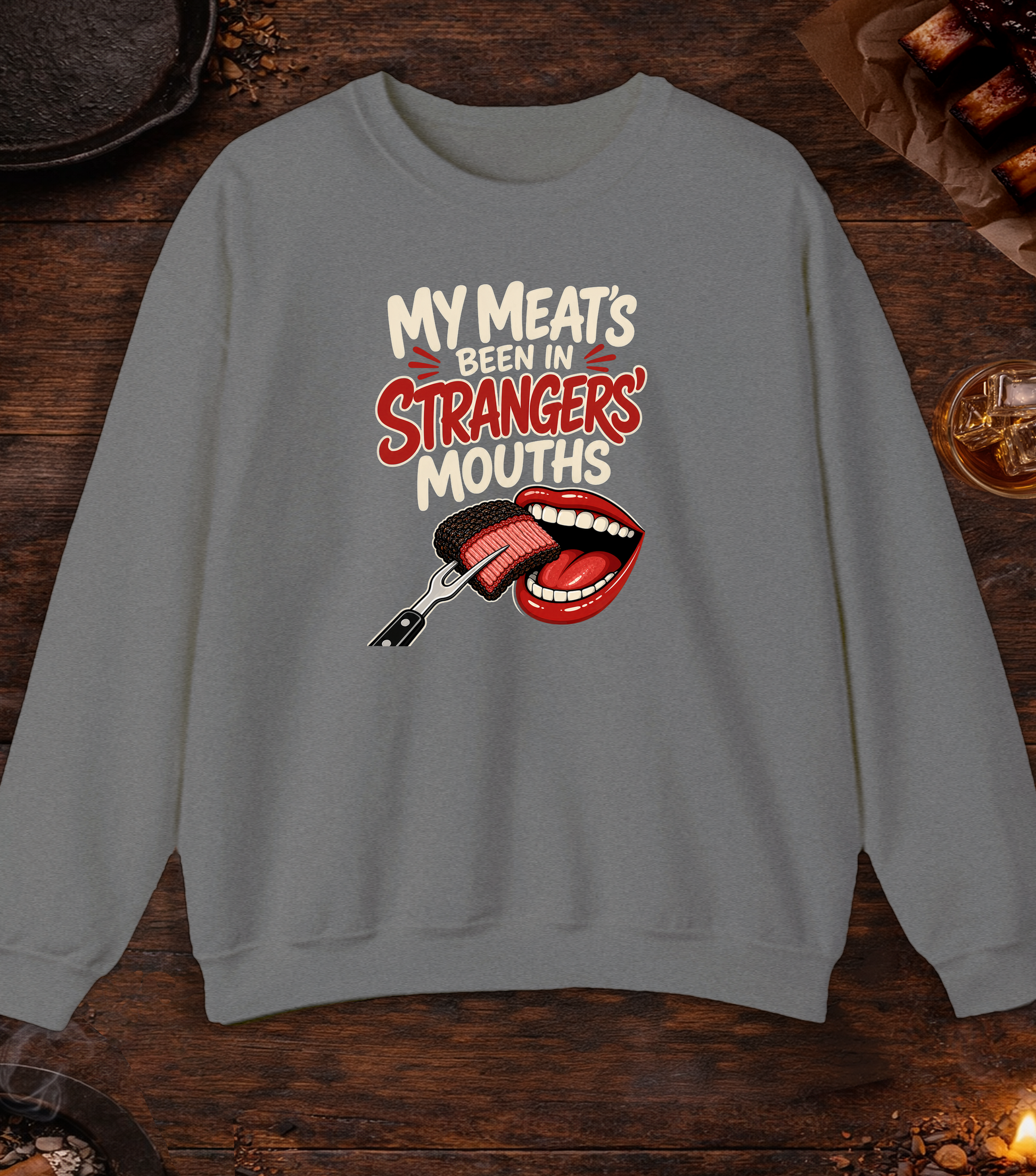 Meat in Strangers Mouths Crewneck - Graphite Heather