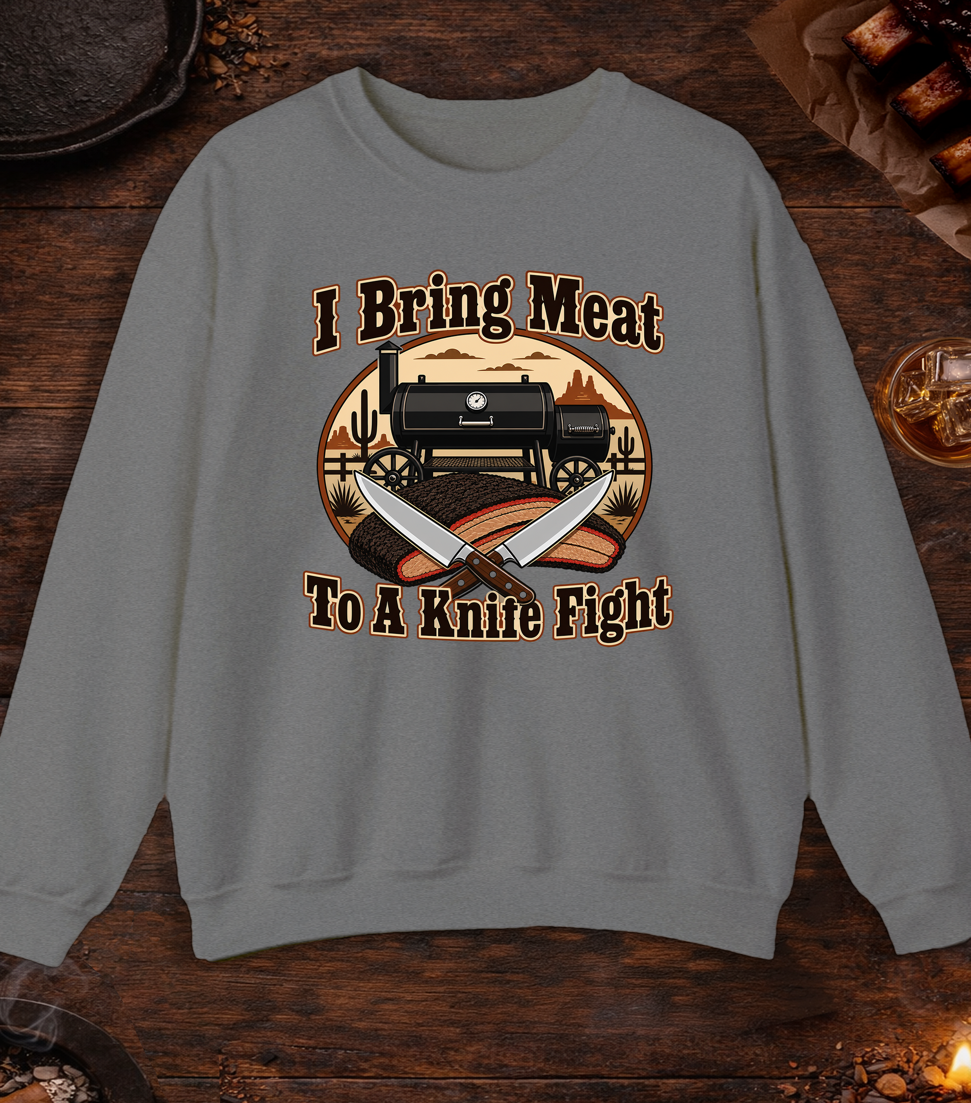 Meat Knife Fight Crewneck - Graphite Heather