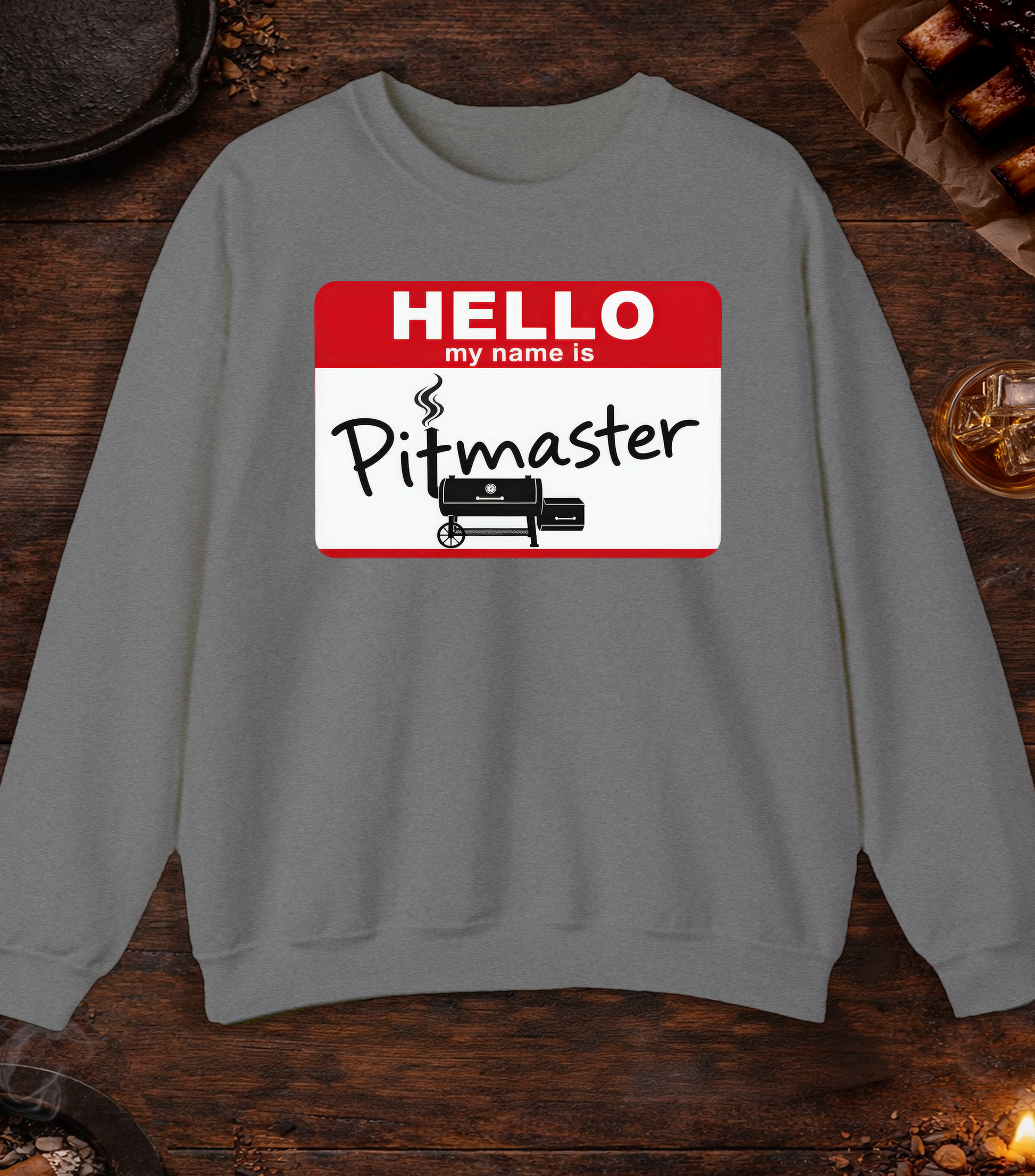 Hello My Name Is Pitmaster Crewneck - Graphite Heather