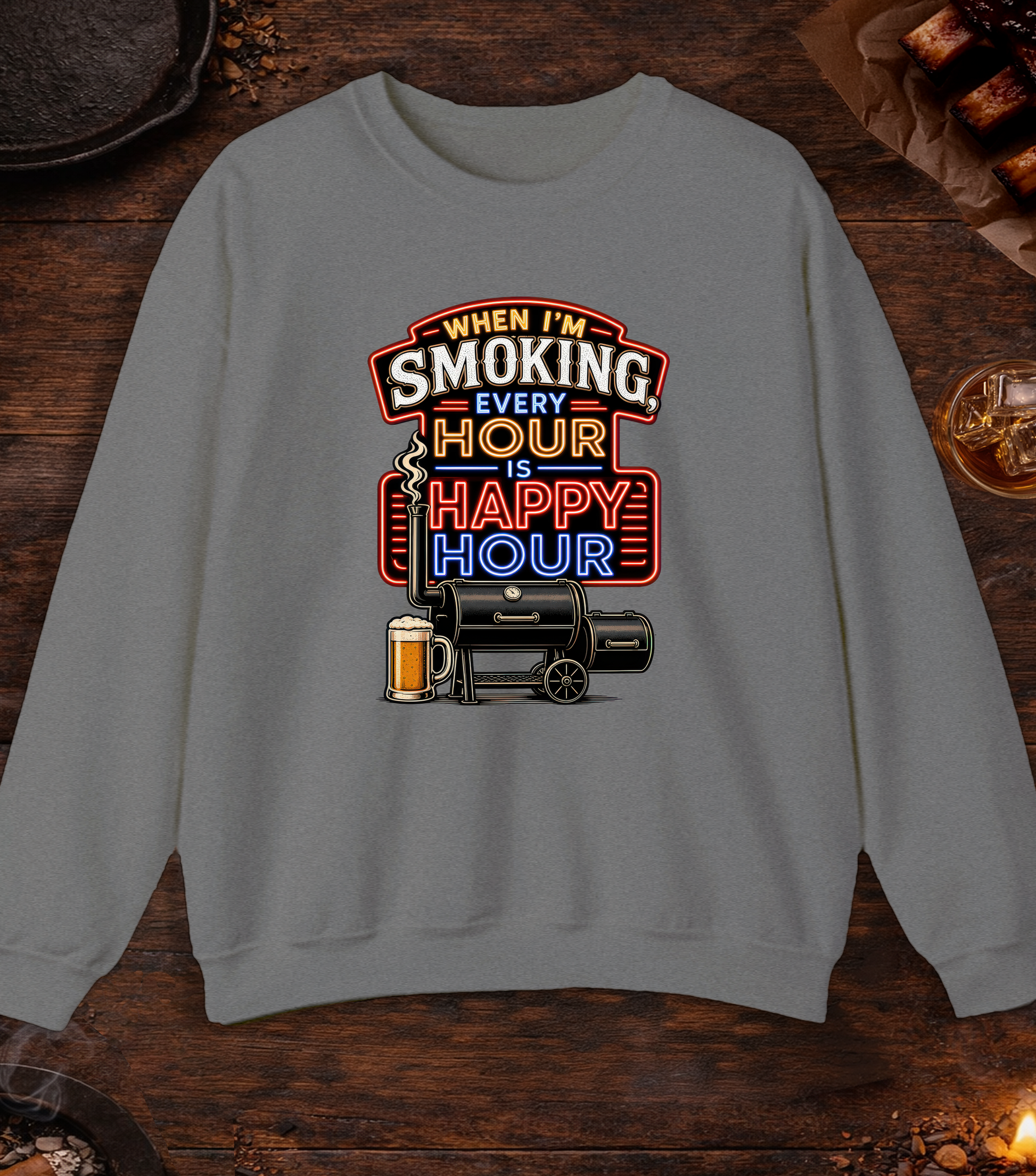 Smoking Happy Hour Crewneck - Graphite Heather