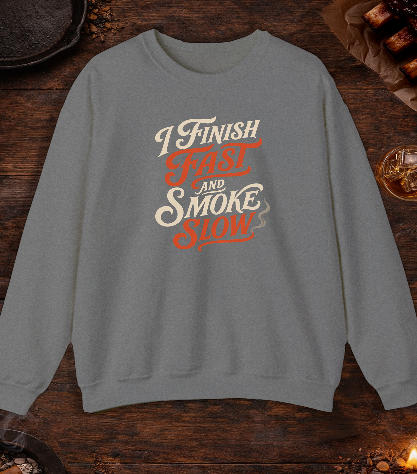 Finish Fast Smoke Slow Crewneck - Graphite Heather
