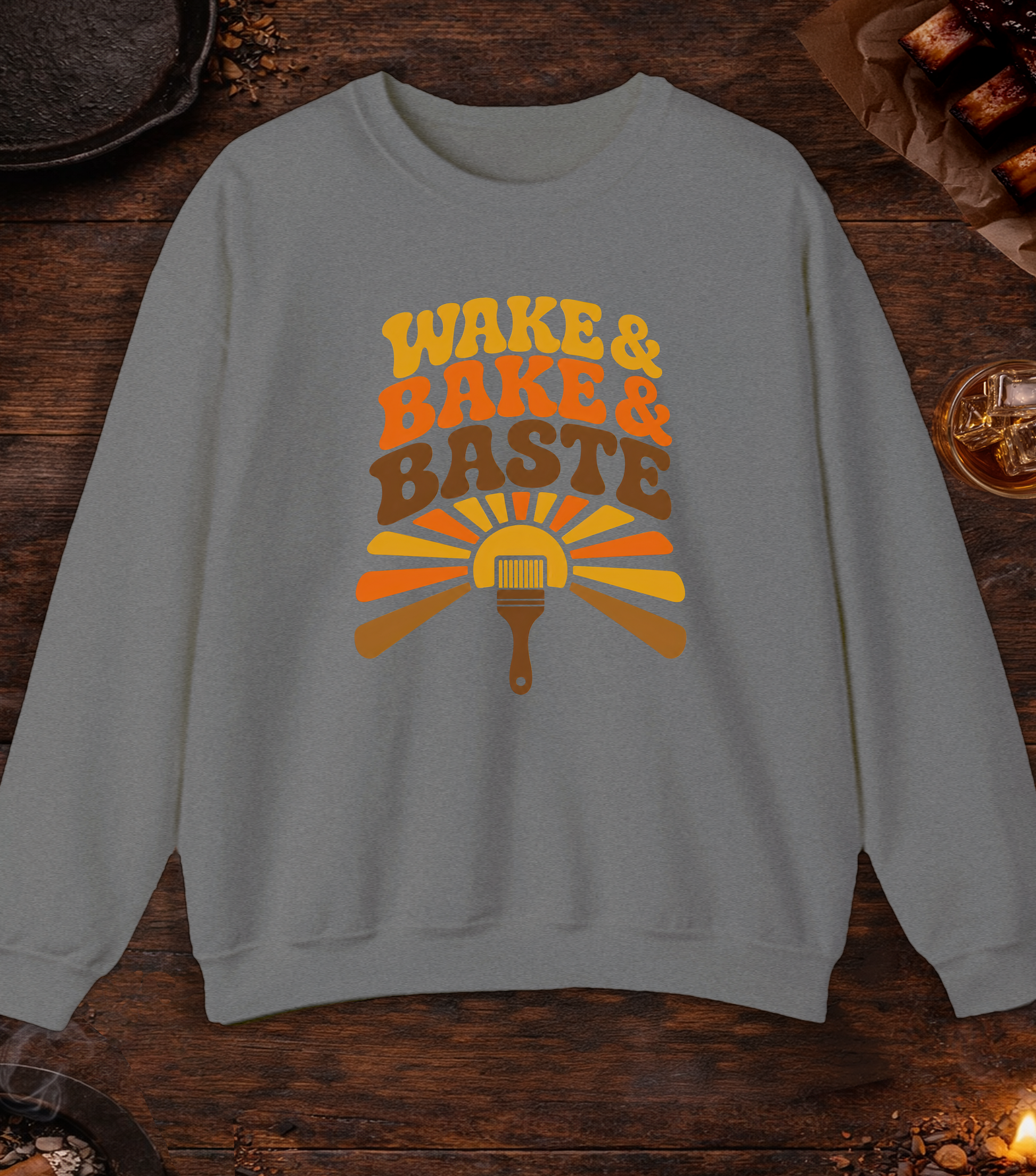 Wake and Bake and Baste Crewneck - Graphite Heather