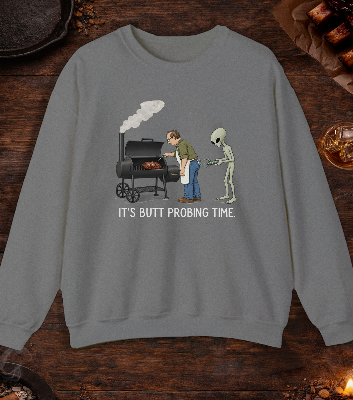 Butt Probing Time Crewneck - Graphite Heather