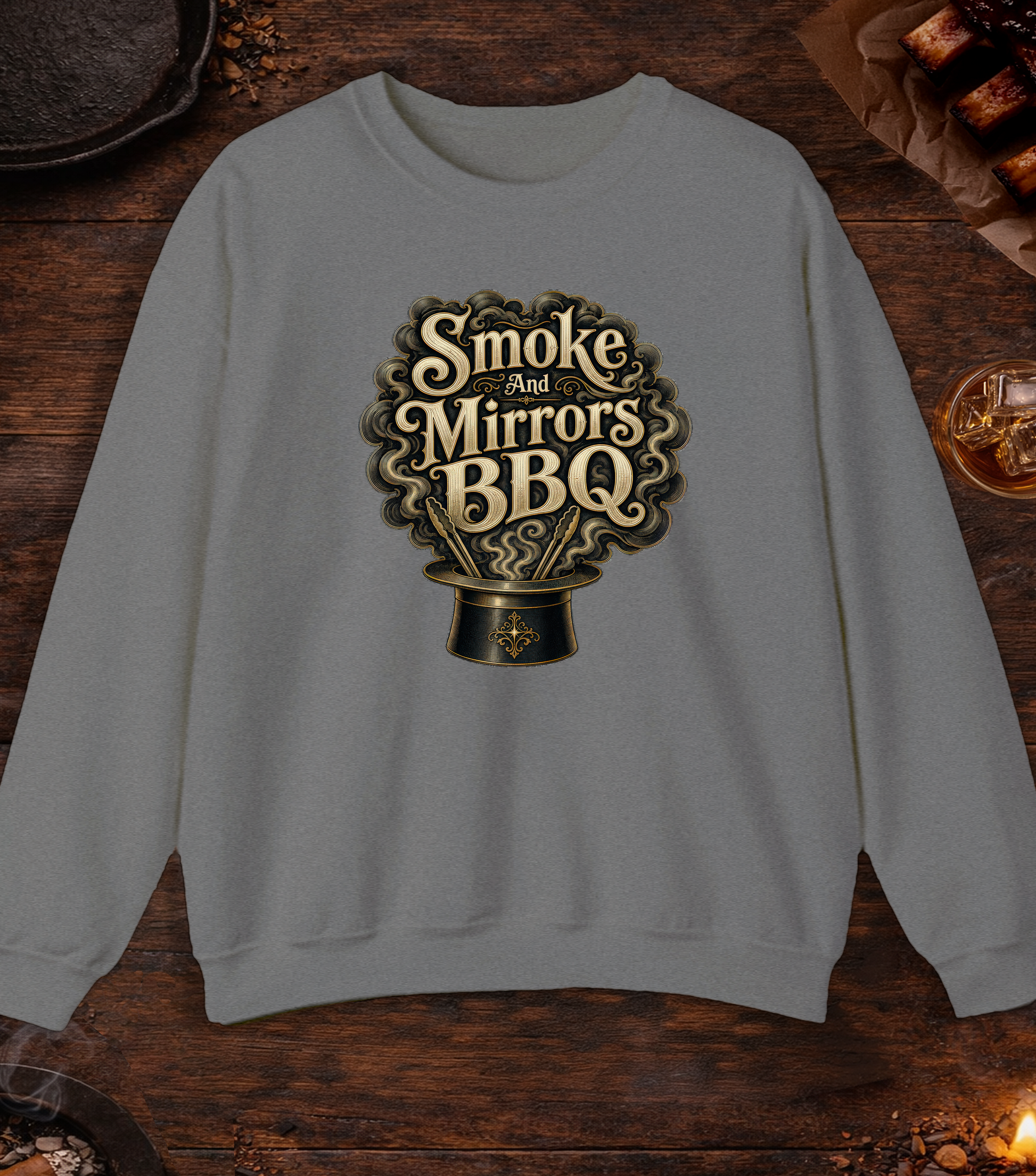Smoke and Mirrors BBQ Crewneck - Graphite Heather