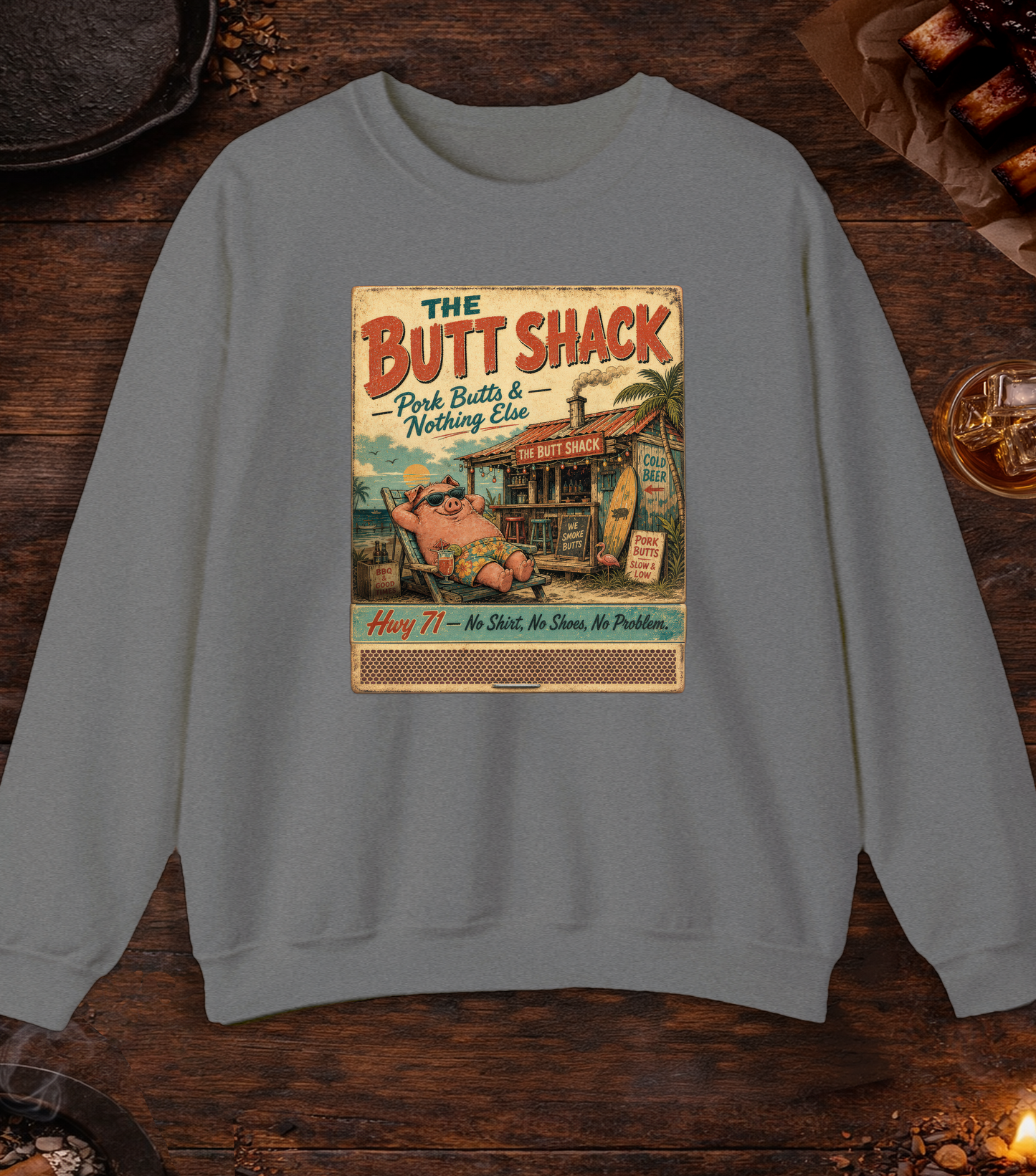 Butt Shack Matchbook Crewneck - Graphite Heather