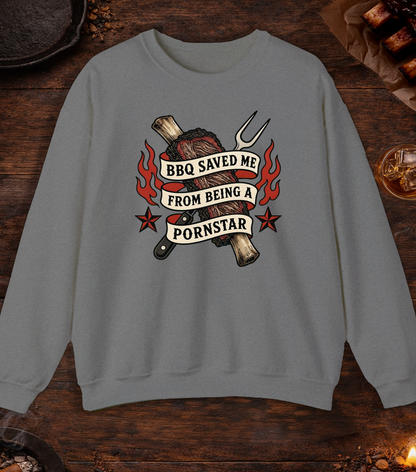 BBQ Saved Me Tattoo Crewneck - Graphite Heather
