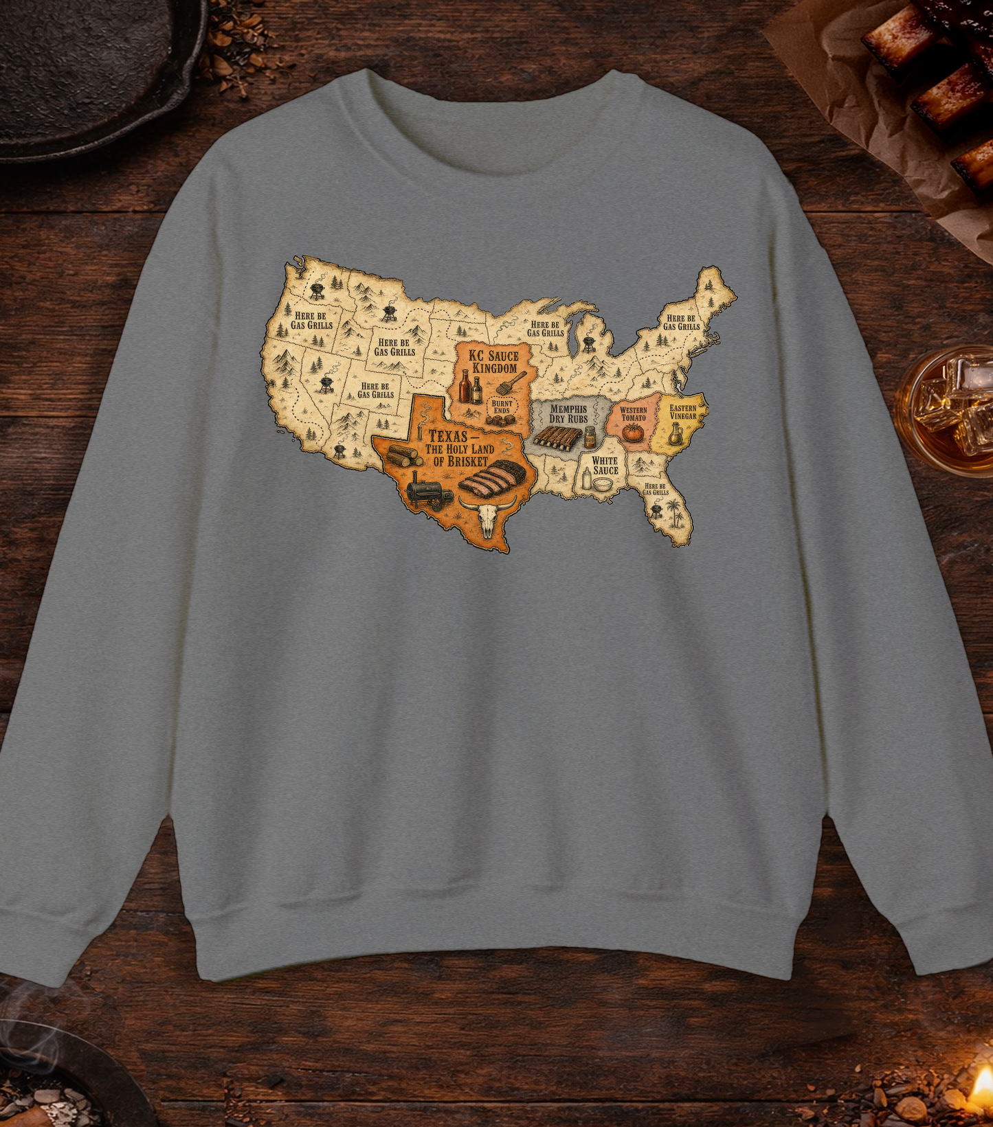 Map of BBQ Crewneck - Graphite Heather