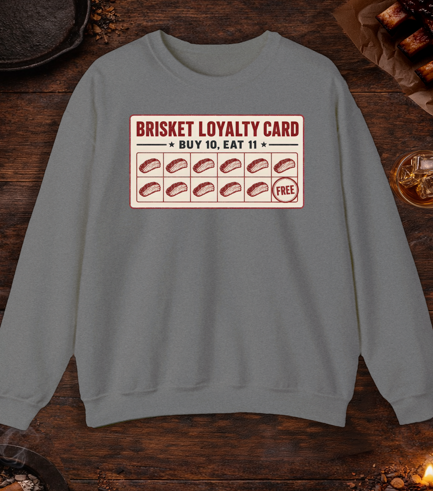 Brisket Loyalty Card Crewneck - Graphite Heather