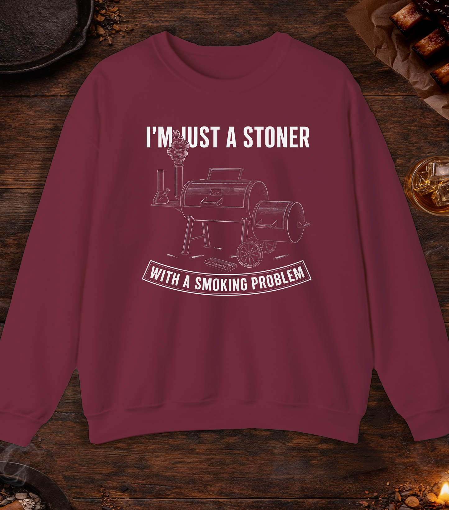 Stoner Smoking Problem Crewneck - Maroon