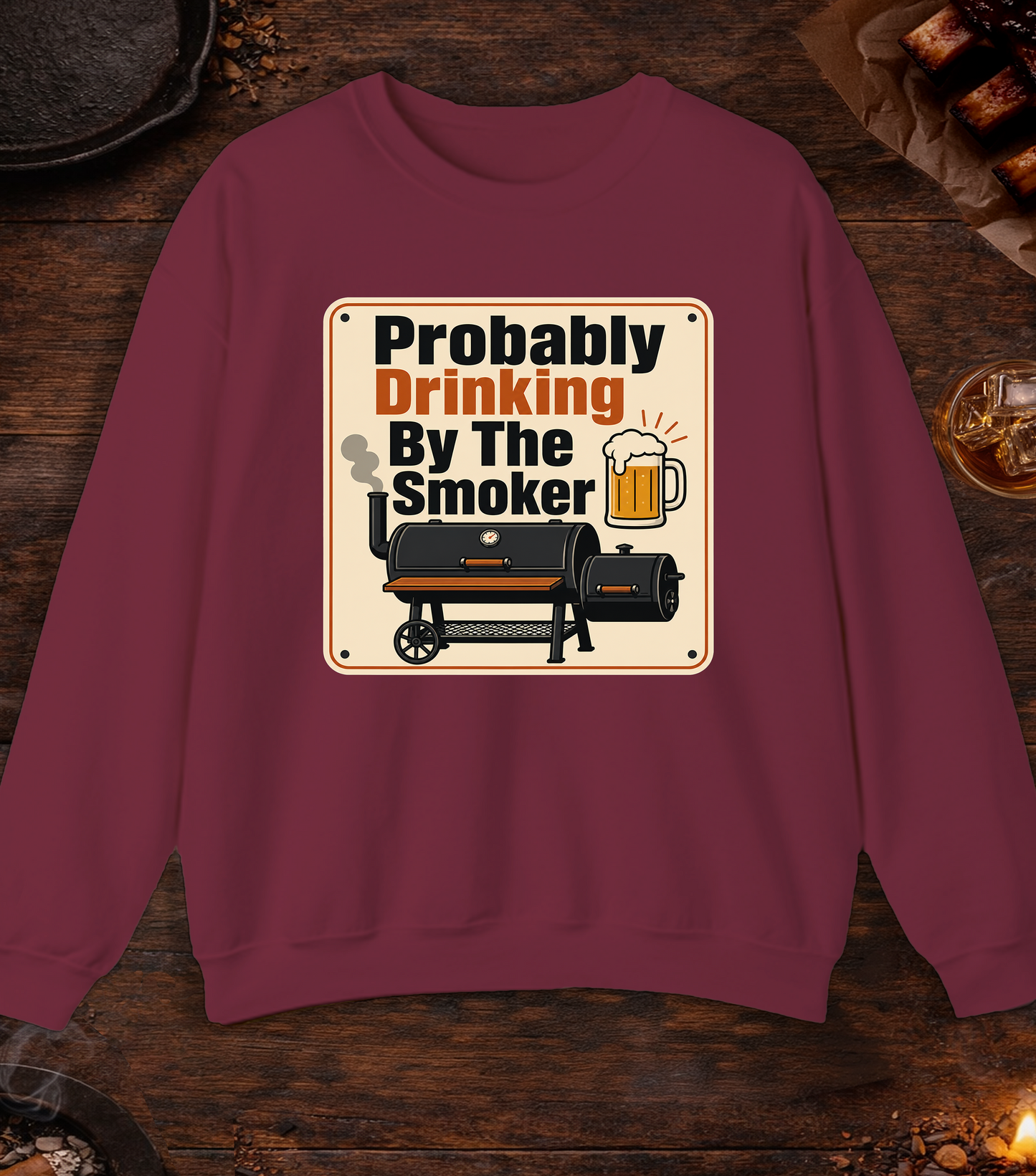 Drinking By Smoker Crewneck - Maroon