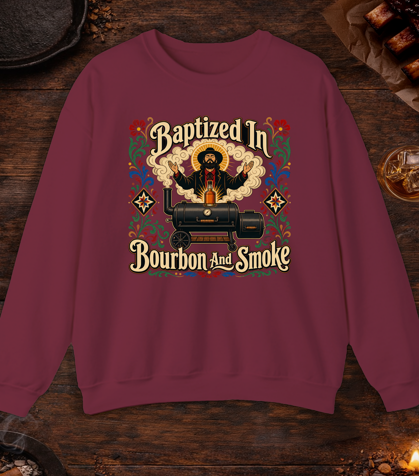 Bourbon And Smoke Crewneck - Maroon