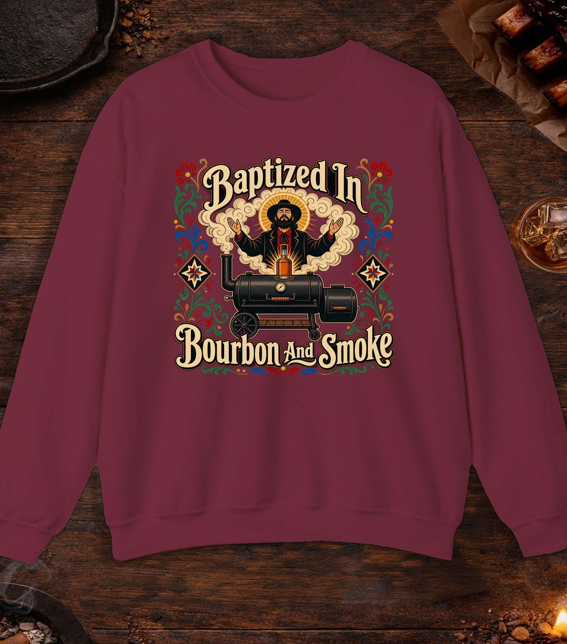 Bourbon And Smoke Crewneck - Maroon