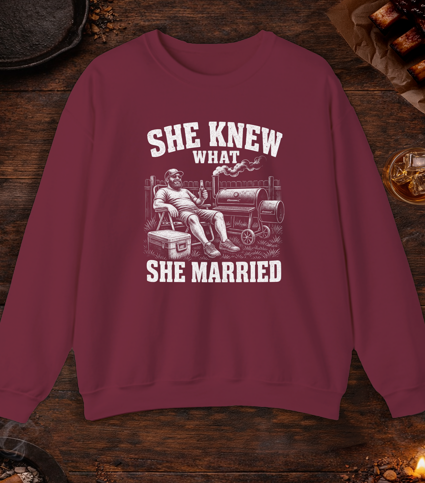 She Knew What She Married Crewneck - Maroon