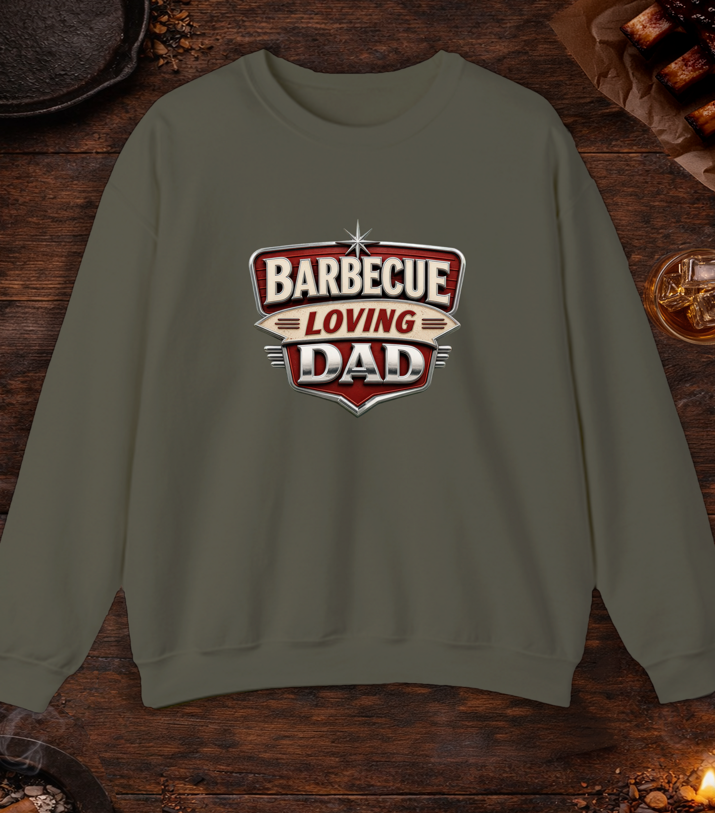 BBQ Loving Dad Crewneck - Military Green