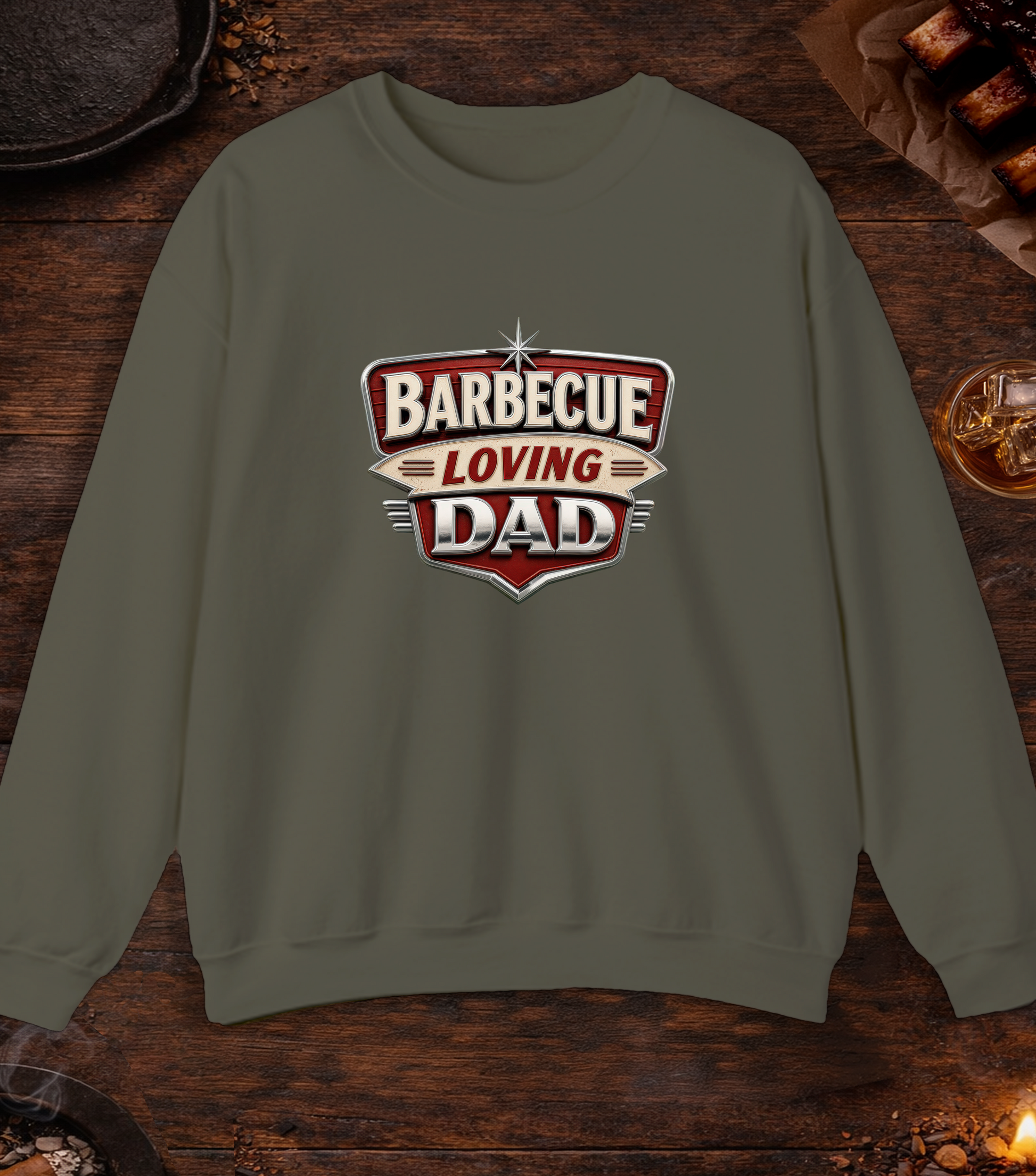 BBQ Loving Dad Crewneck - Military Green