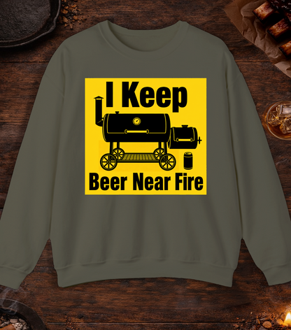 Beer Near Fire Crewneck - Military Green