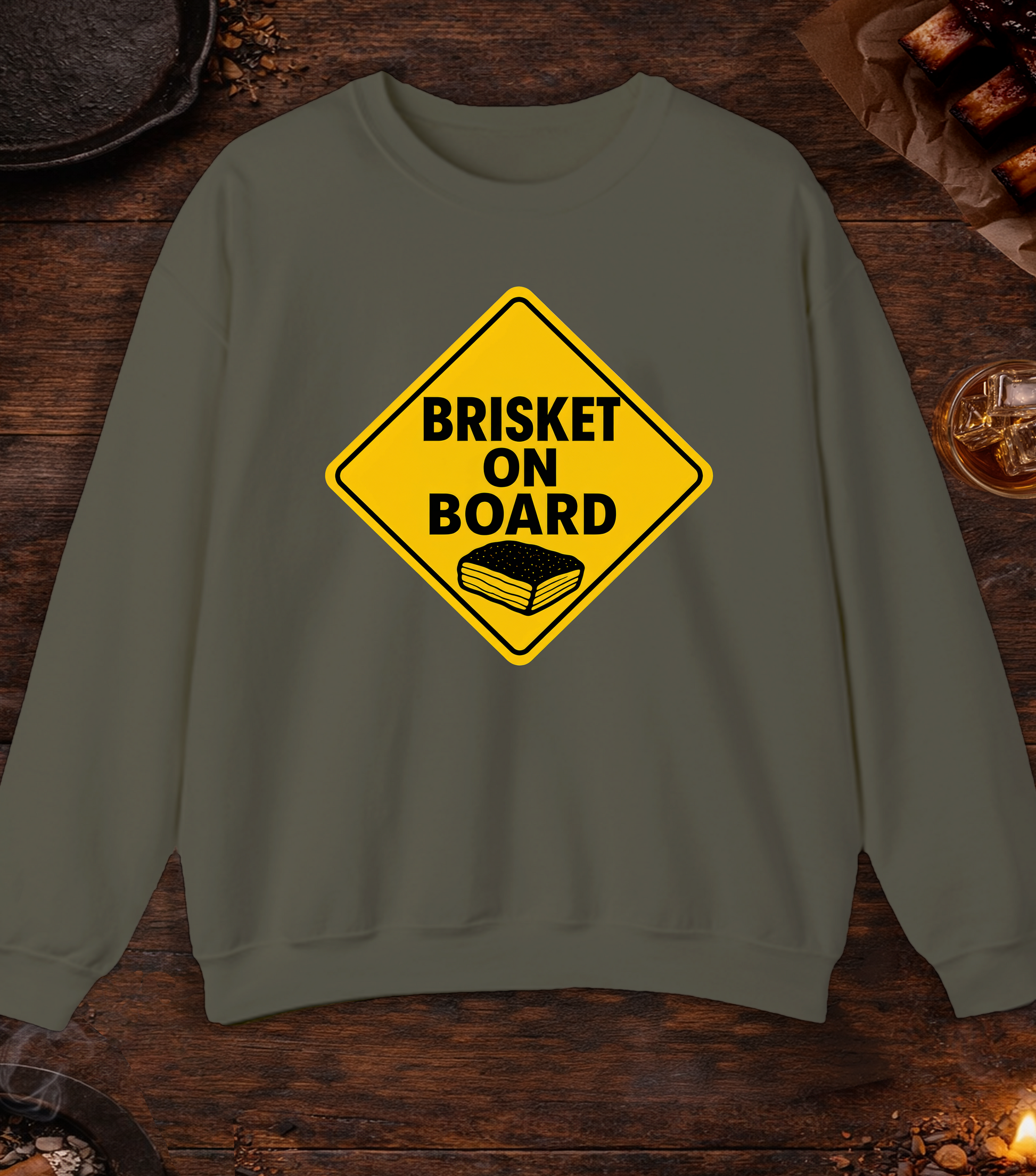 Brisket on Board Crewneck - Military Green