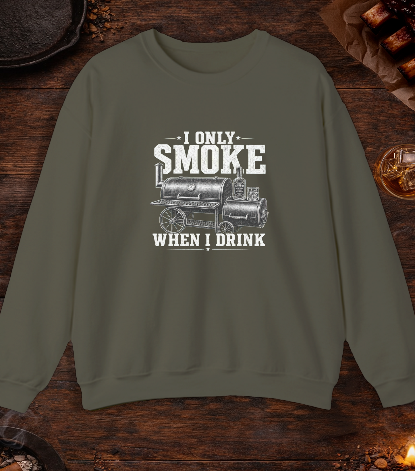Smoke When I Drink Crewneck - Military Green
