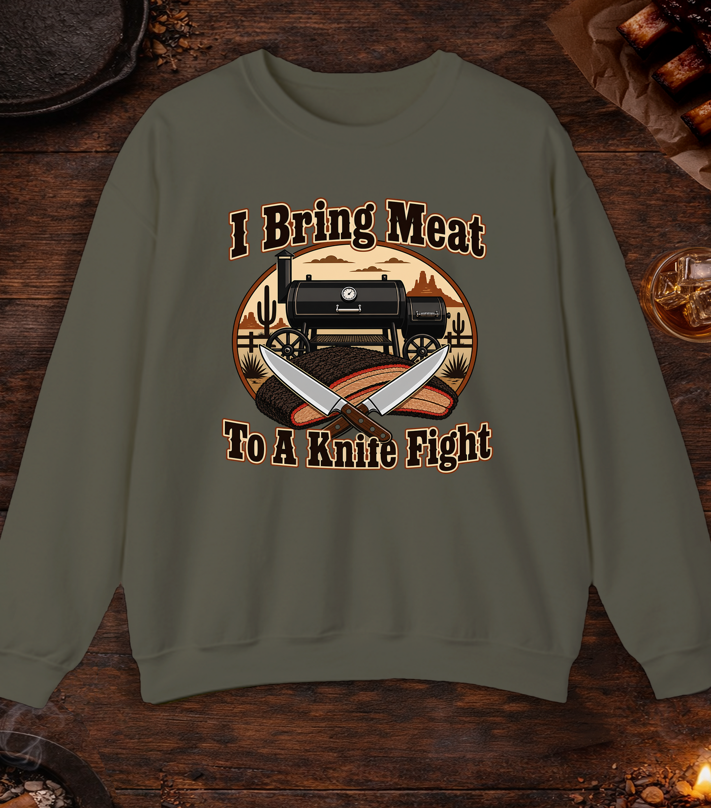 Meat Knife Fight Crewneck - Military Green