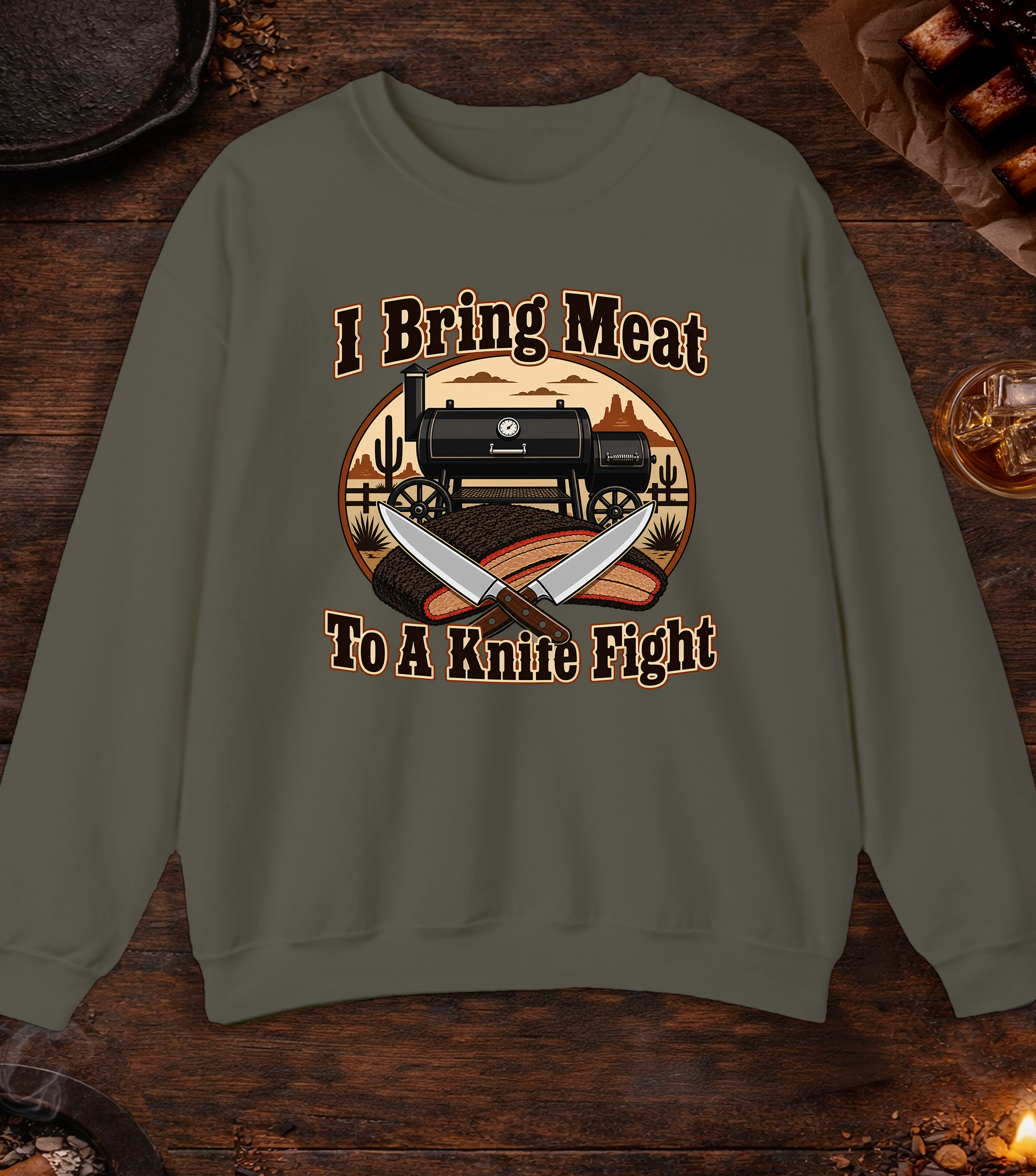 Meat Knife Fight Crewneck - Military Green