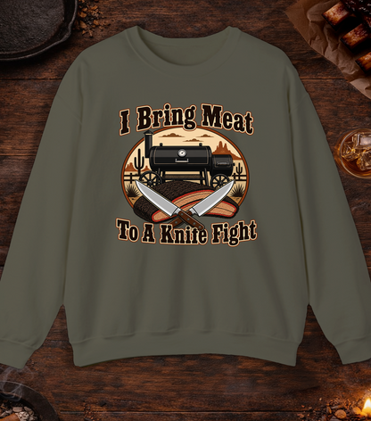 Meat Knife Fight Crewneck - Military Green