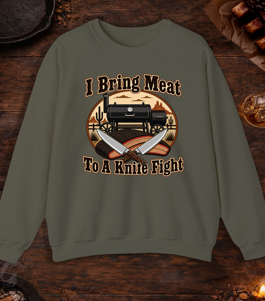 Meat Knife Fight Crewneck - Military Green