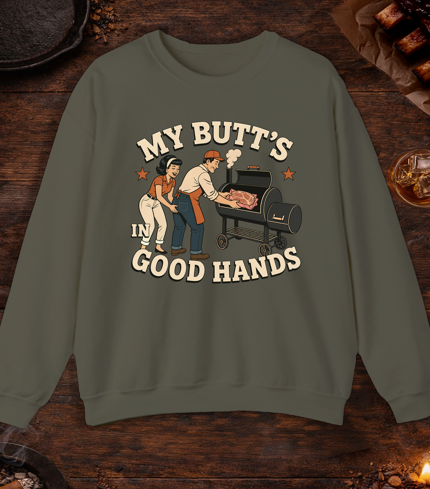 Butt Good Hands Crewneck - Military Green