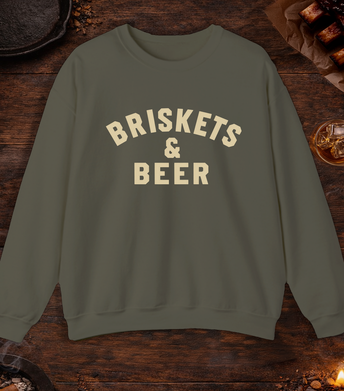 Briskets And Beer Crewneck - Military Green