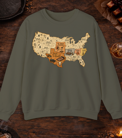 Map of BBQ Crewneck - Military Green