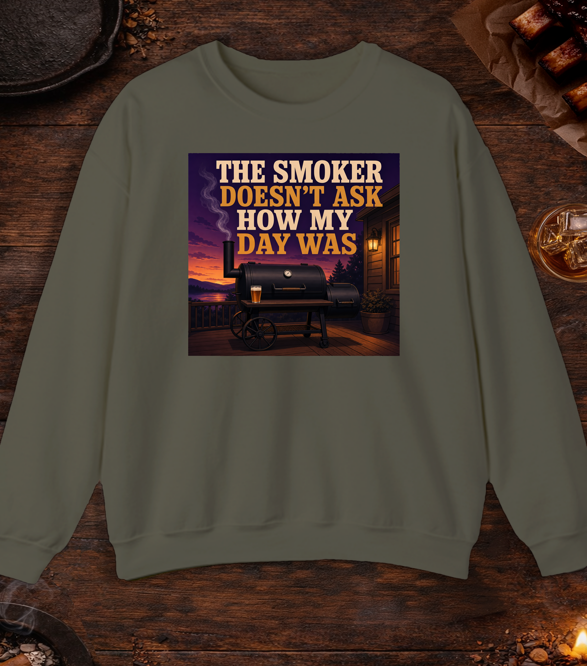 Doesn't Ask About My Day Crewneck - Military Green